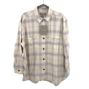 Everlane Organic Cotton Button Down Flannel LS Shirt in smoke plaid Size 16